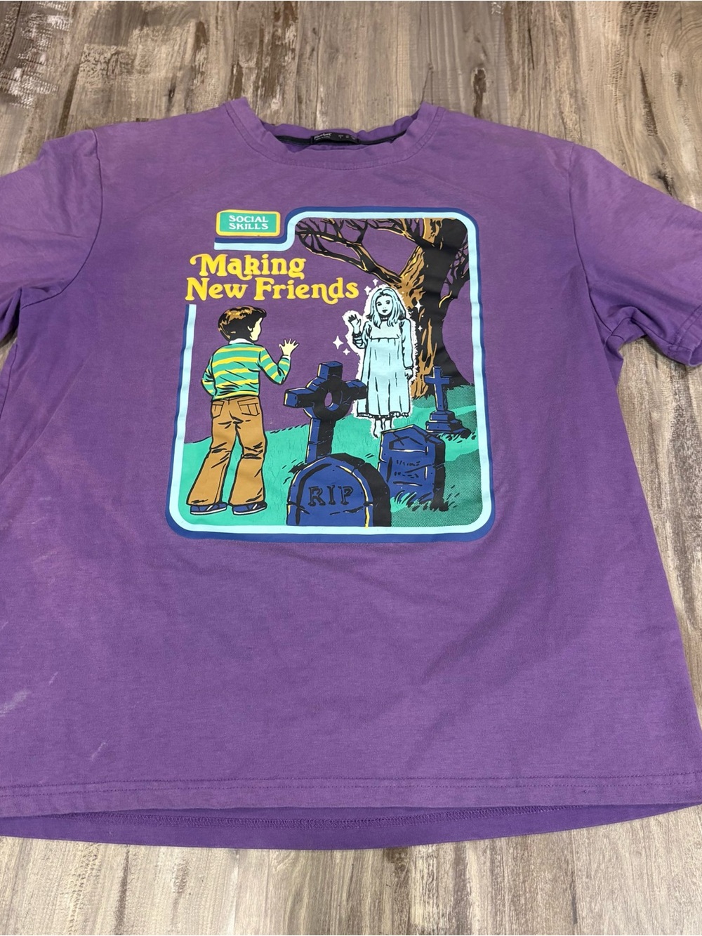 ROMWE Purple Short-Sleeve Graphic Tee with Multicolor Cemetery Print
